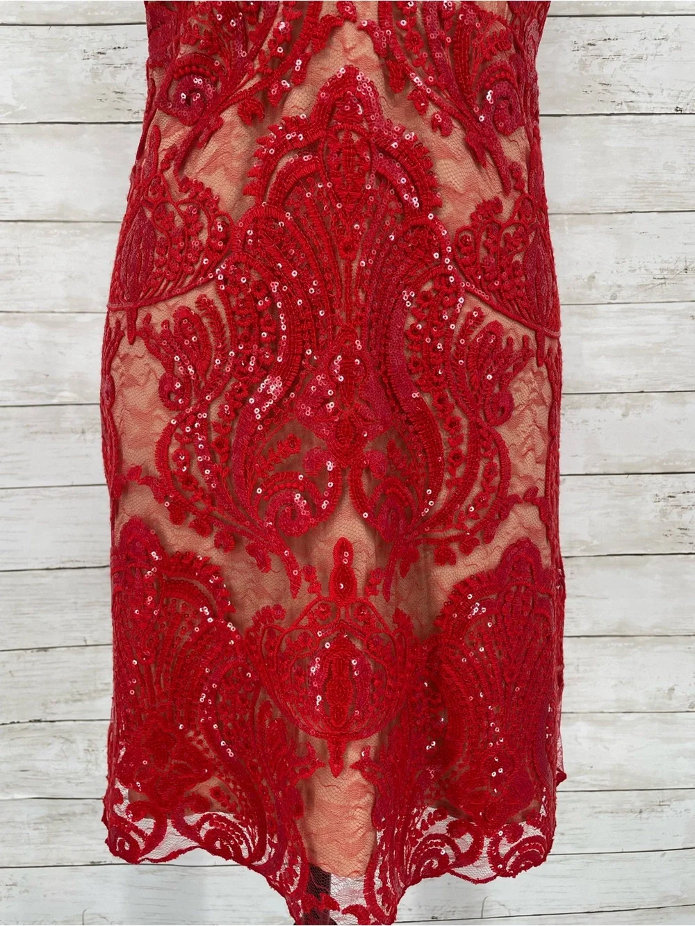 Free People Night Shimmers Red Sequin Lace Mini Slip Dress Size 12 NWT Deep V